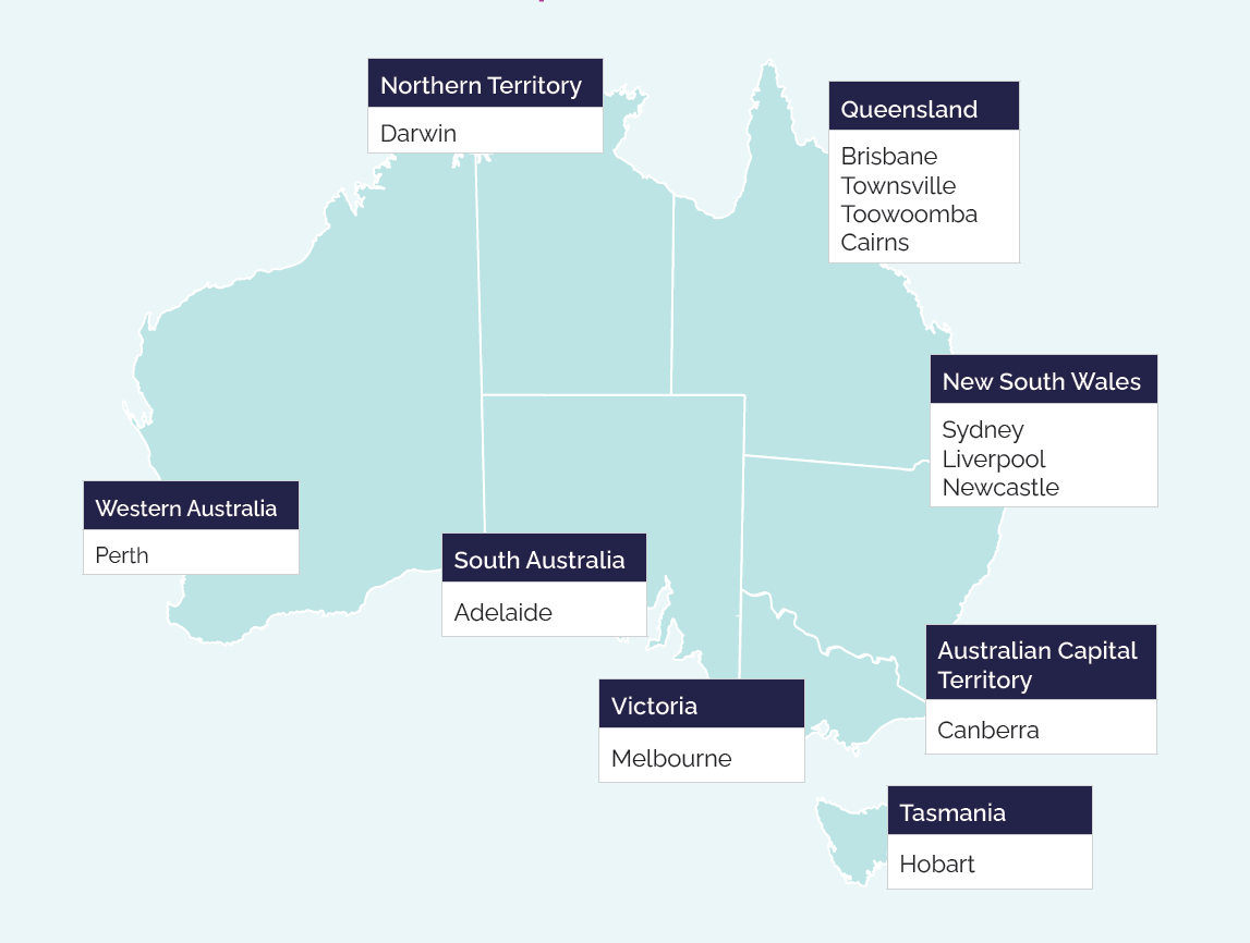 Acumen Health Australian locations map